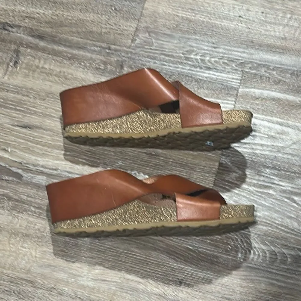 Yokono Spain brown cork wedge sandals 9 cross strap